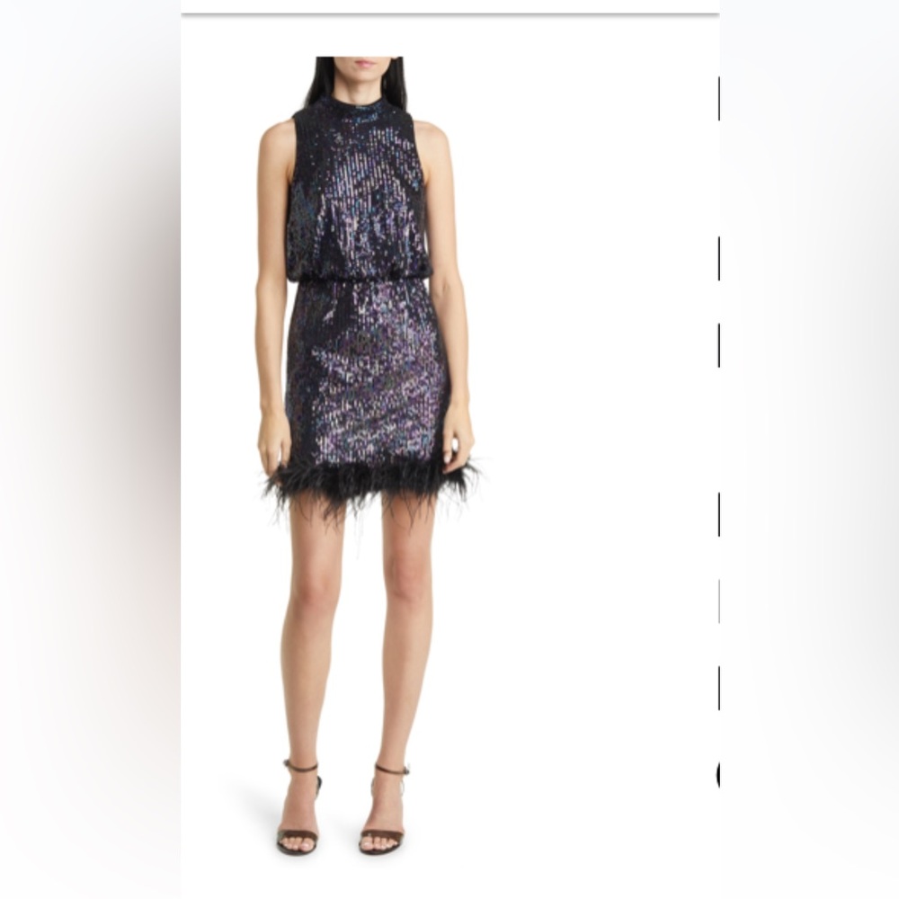 Sequin mini dress with feathers size woman’s 6